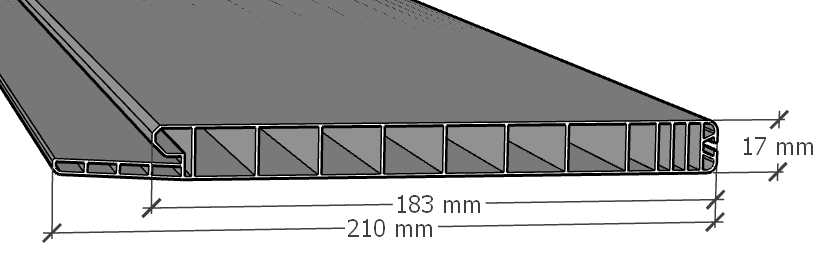 Image de Sous-face monobloc PVC blanc 183 mm, avec cache-rail pour tunnel de 220-230mm en longueur de 6m.