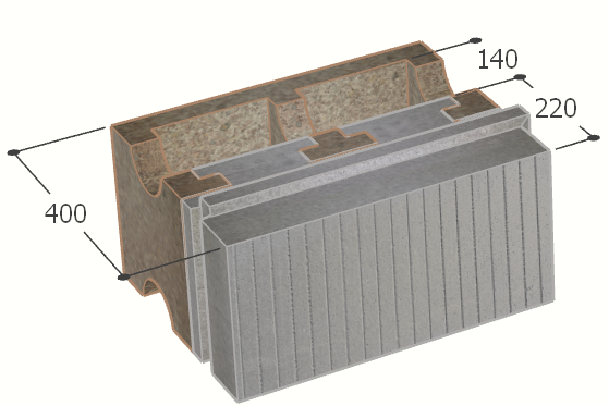 Image of Bloc à bancher en bois ciment (50x25 cm), isolant externe : 22 cm, épaisseur : 40 cm, béton : 14 cm, fabrication Belgique