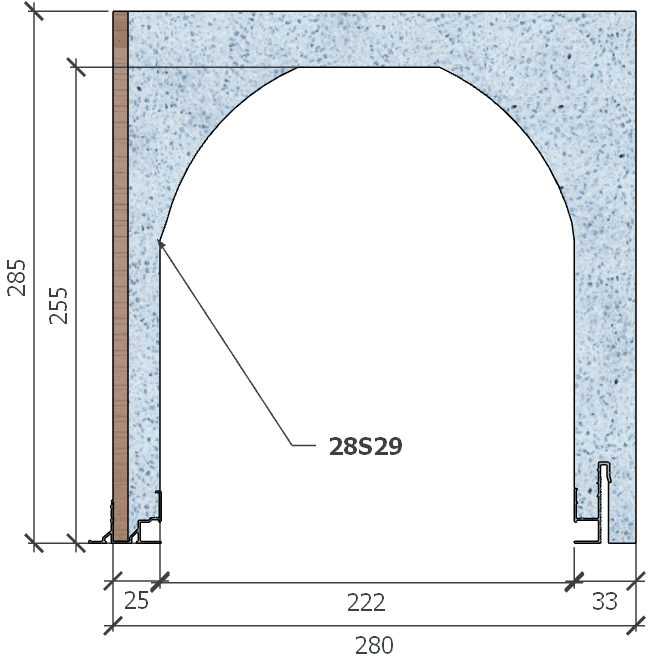 Image de Coffre (6 m) modèle haute isolation, L: 280, H: 285, tunnel: 222, rail 8F/8R, finition terre cuite, couleur bleu. Rupture du pont thermique avec le rail 8R (côté intérieur), brevet exclusif Fixolite.