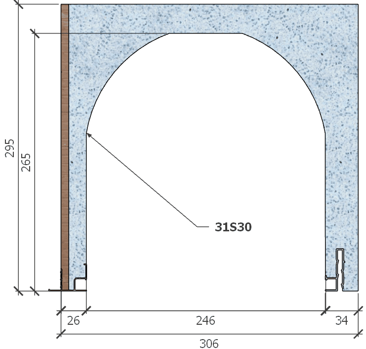 Image of Coffre (6 m) modèle haute isolation, L: 306, H: 295, tunnel: 246, rail 827/8R, finition terre cuite, couleur bleu. Rupture du pont thermique avec le rail 8R (côté intérieur), brevet exclusif Fixolite.