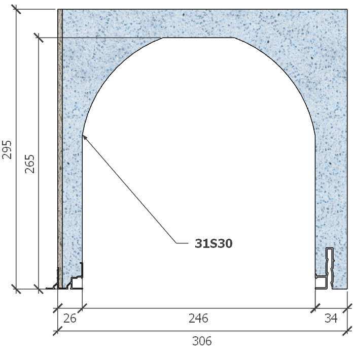 Image de Coffre (6 m) modèle haute isolation, L: 306, H: 295, tunnel: 246, rail 8F/8R, finition fibragglo, couleur bleu. Rupture du pont thermique avec le rail 8R (côté intérieur), brevet exclusif Fixolite.