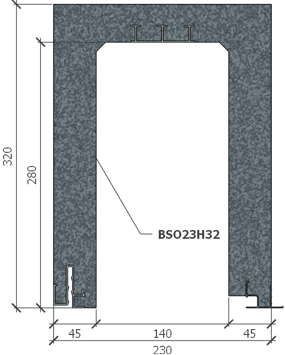 Image of Coffre (6 m) modèle BSO, L: 230, H: 320, tunnel: 140, rail 827/28FR, finition polystyrène, couleur gris