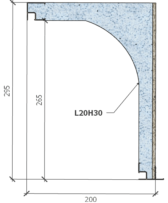 Image of Coffre (6 m) modèle demi-linteau, L: 200, H: 295, tunnel: 174, rail 827/8H, finition fibragglo, couleur bleu