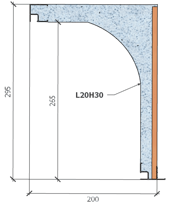 Image of Coffre (6 m) modèle demi-linteau, L: 200, H: 295, tunnel: 174, rail 827/8H, finition terre cuite, couleur bleu