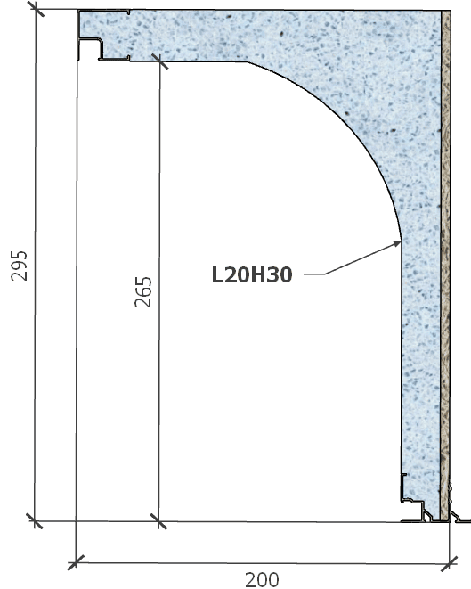 Image de Coffre (6 m) modèle demi-linteau, L: 200, H: 295, tunnel: 174, rail 8F/8H, finition fibragglo, couleur bleu