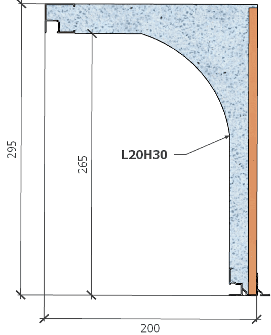 Image de Coffre (6 m) modèle demi-linteau, L: 200, H: 295, tunnel: 174, rail 8F/8H, finition terre cuite, couleur bleu