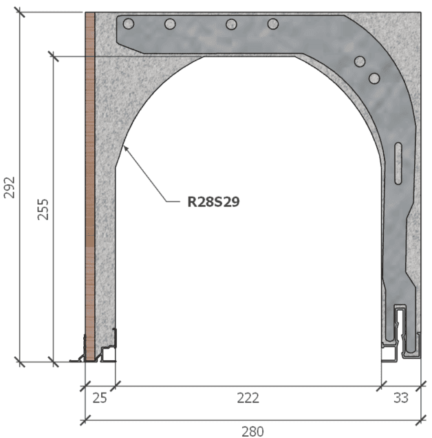 Image of Coffre (6 m) modèle renforcé, L: 280, H: 292, tunnel: 222, rail 8F/28FR, finition terre cuite, couleur gris