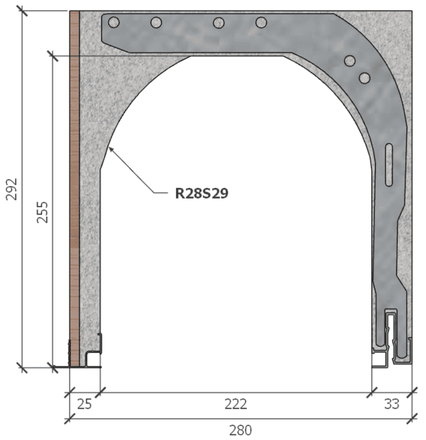 Image of Coffre (6 m) modèle renforcé, L: 280, H: 292, tunnel: 222, rail 827/28FR, finition terre cuite, couleur gris