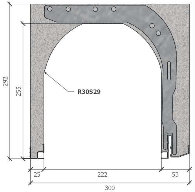 Image of Coffre (6 m) modèle renforcé, L: 300, H: 292, tunnel: 222, rail 827/30FR, finition primaire d'accroche gris, couleur gris