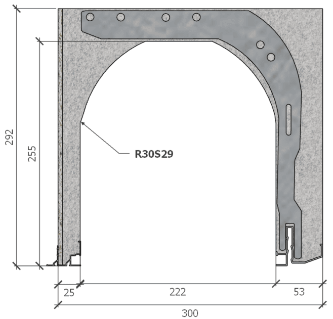 Image de Coffre (6 m) modèle renforcé, L: 300, H: 292, tunnel: 222, rail 8F/30FR, finition fibragglo, couleur gris