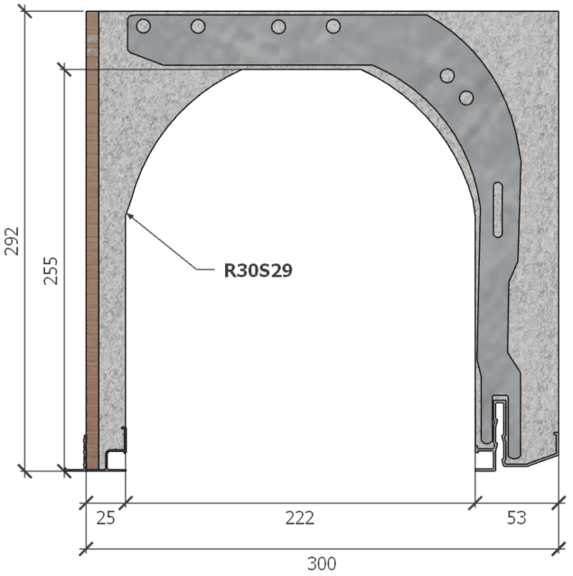 Image of Coffre (6 m) modèle renforcé, L: 300, H: 292, tunnel: 222, rail 827/30FR, finition terre cuite, couleur gris