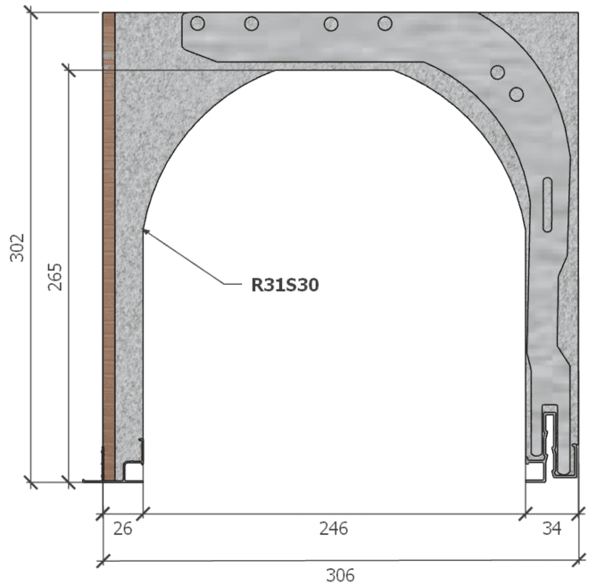 Image of Coffre (6 m) modèle renforcé, L: 306, H: 302, tunnel: 246, rail 827/28FR, finition terre cuite, couleur gris